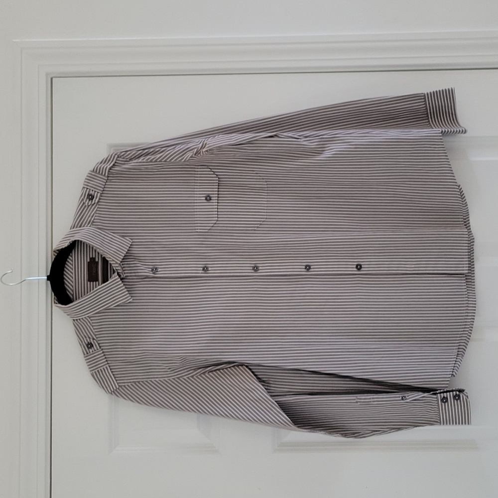 Next men's Grey & White striped shirt
